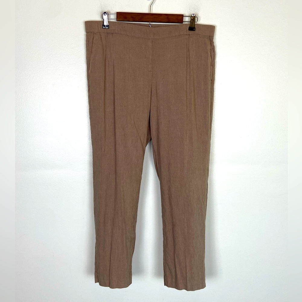 J. Jill Linen Stretch Pull On Pants Size L Tall Cream Hight Rise Side Pockets